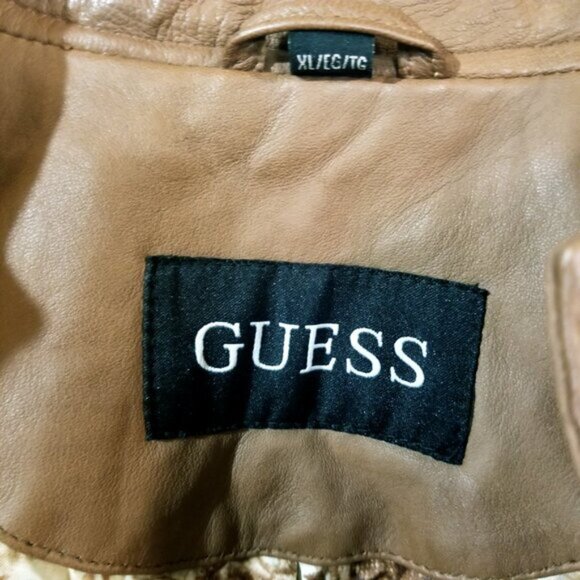 Guess Genuine Leather Moto Cropped Style Jacket – Warm Brown - Sz XL - Picture 2 of 15